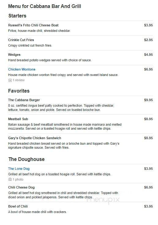 Cabbana Bar and Grill - Shepherdsville, KY menu_pic