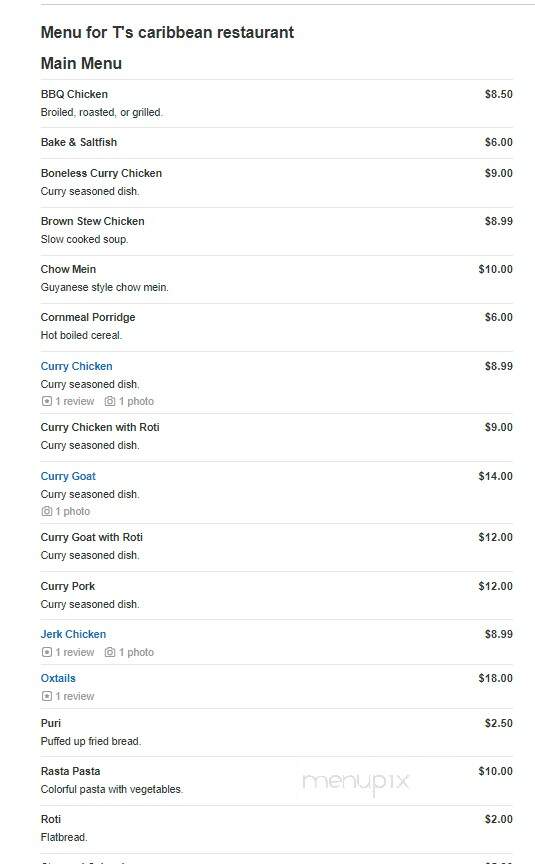T's Caribbean Restaurant - Covington, GA menu_pic