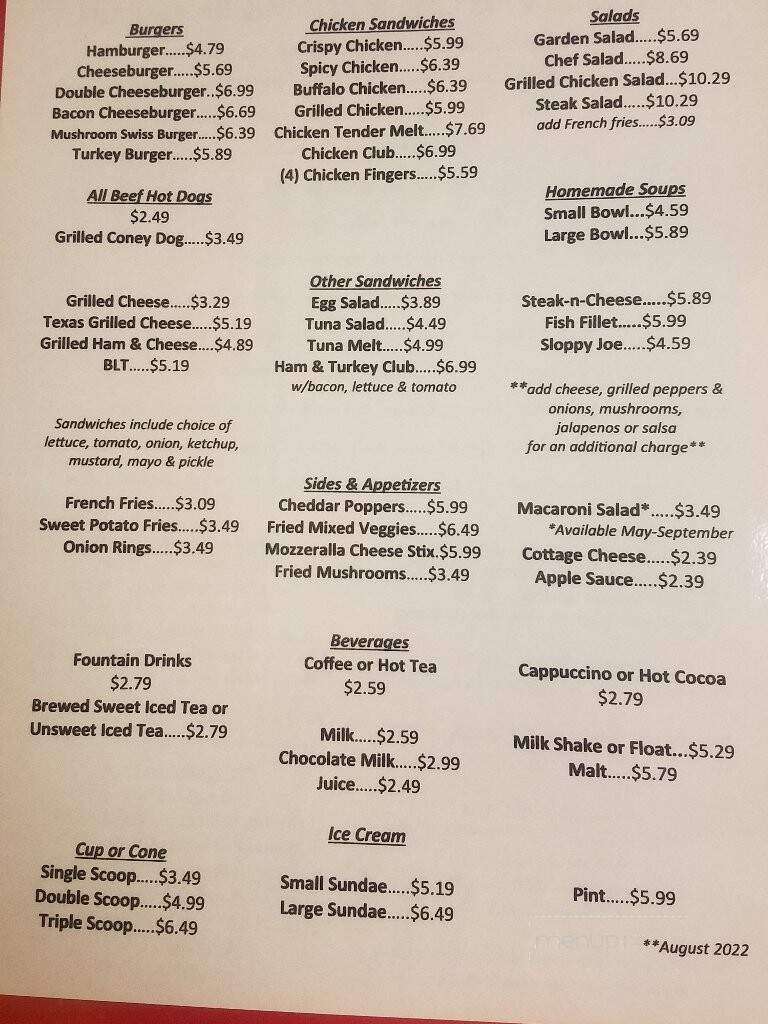 Ice Cream Parlor - Salem, OH menu_pic