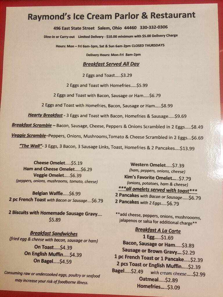 Ice Cream Parlor - Salem, OH menu_pic