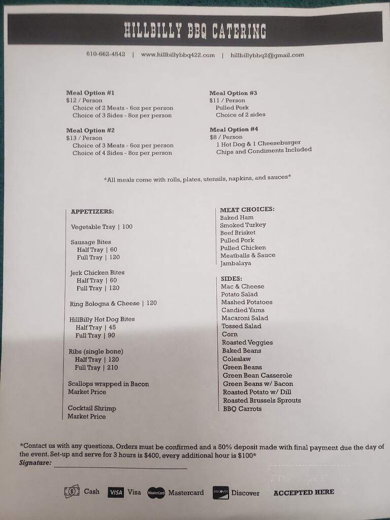 Hillbilly BBQ - Washington Twp, PA menu_pic
