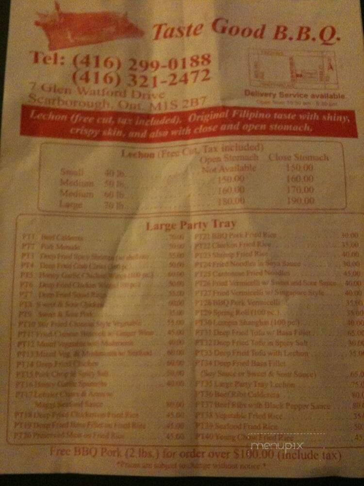 Taste Good B-B-Q - Scarborough, ON menu_pic