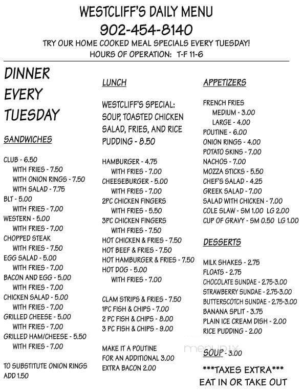 Westcliffe Restaurant - Halifax, NS menu_pic