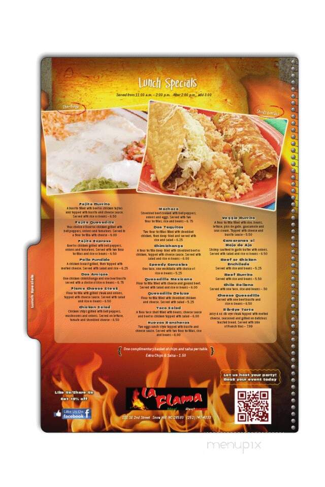 Lafllama Mexican Restaurant - Snow Hill, NC menu_pic