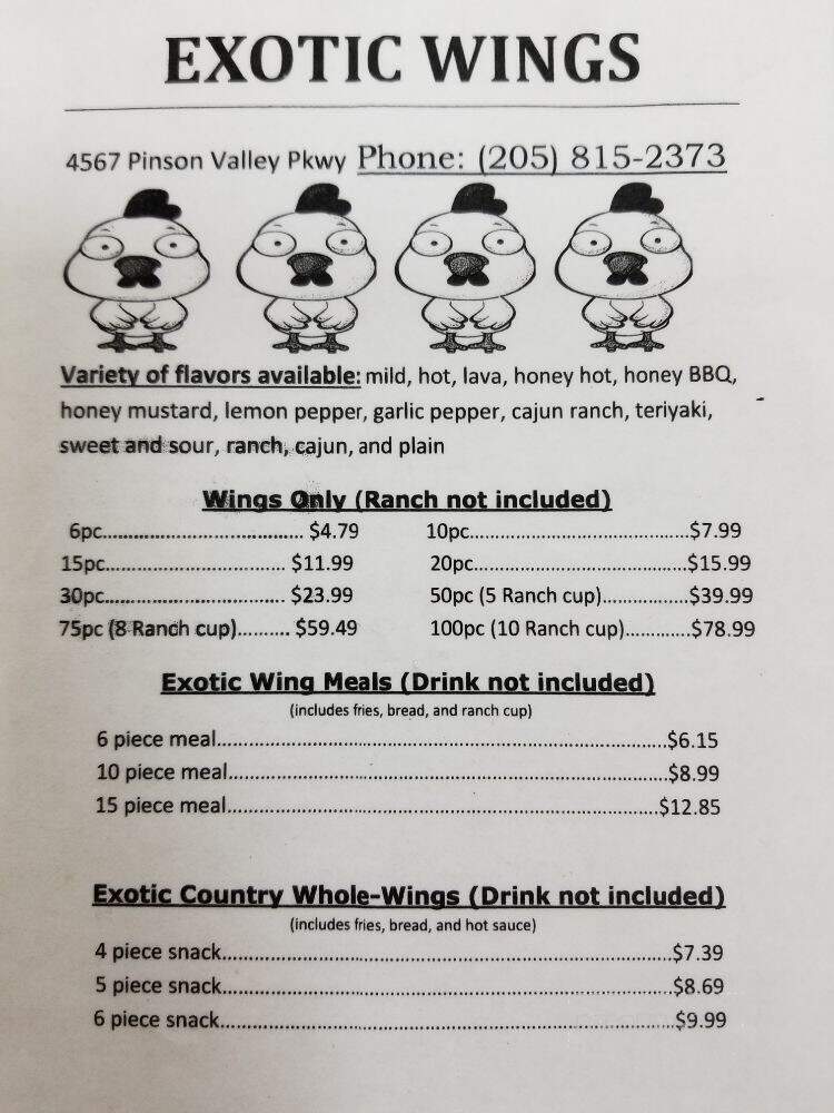 Exotic Wings Pinson - Birmingham, AL menu_pic