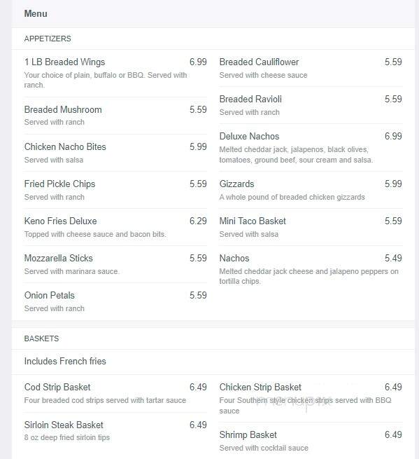 Plattsmouth Keno - Plattsmouth, NE menu_pic