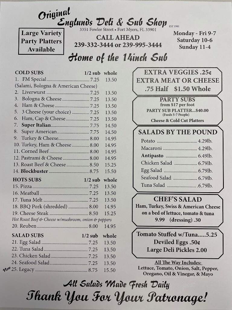Original Englunds Deli - Fort Myers, FL menu_pic