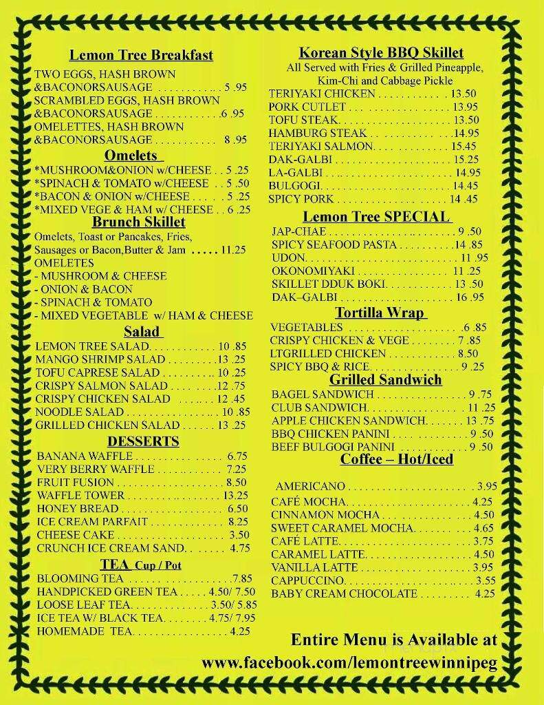 Cafe LemonTree - Winnipeg, MB menu_pic