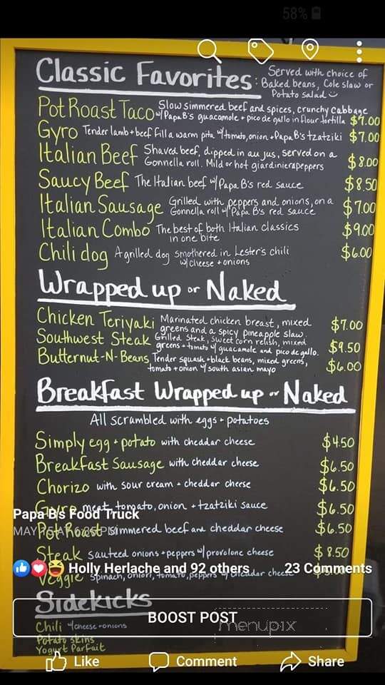 Papa B's Food Truck - Sturgeon Bay, WI menu_pic