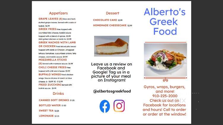 Alberto's Greek Food - Lumberton, NC menu_pic