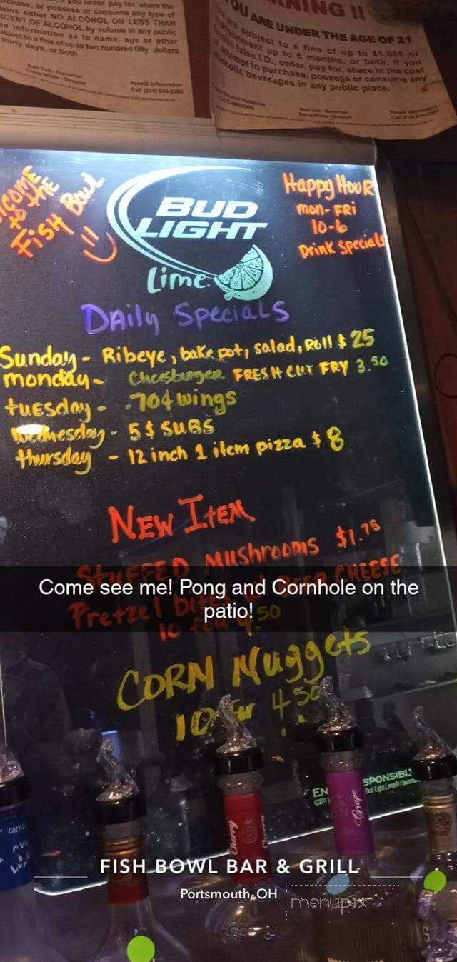 Fish Bowl Bar and Grill - Portsmouth, OH menu_pic