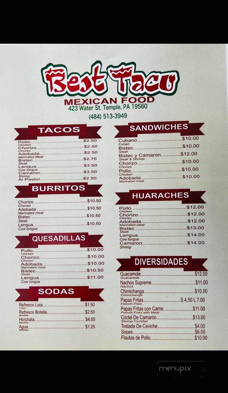 Best Taco - Temple, PA menu_pic