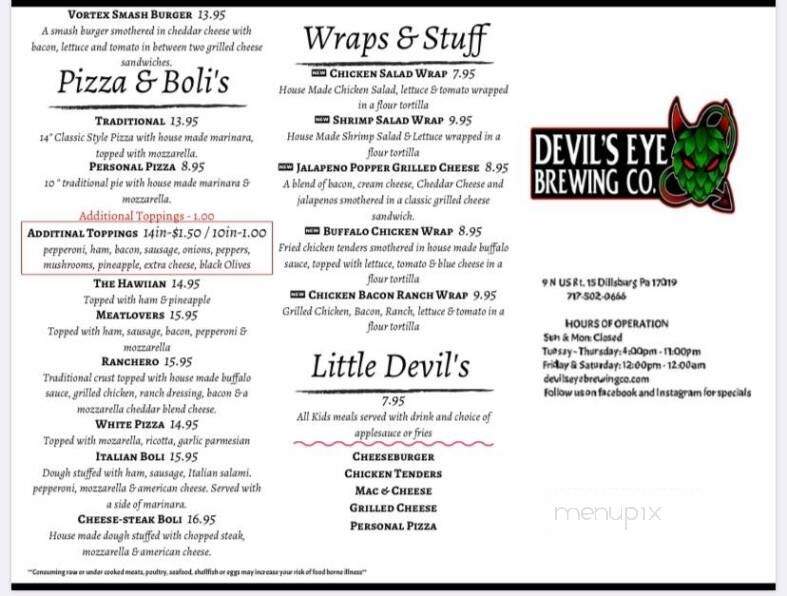 Devil's Eye Brewing Co. - Dillsburg, PA menu_pic