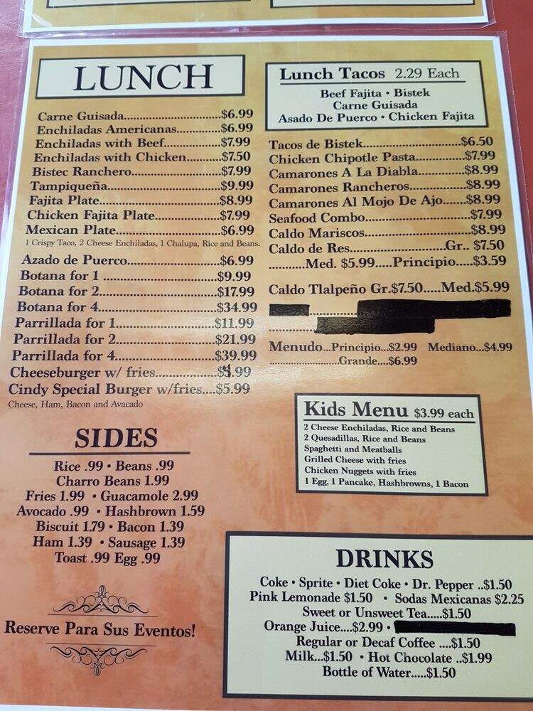 Cindy's Cafe Restaurant - Penitas, TX menu_pic