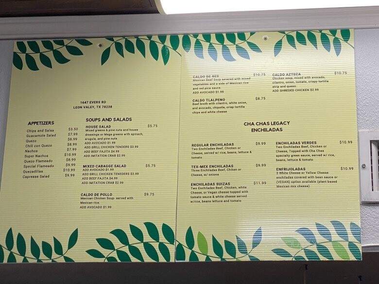 Cha-Cha's New Gen Cafe - San Antonio, TX menu_pic