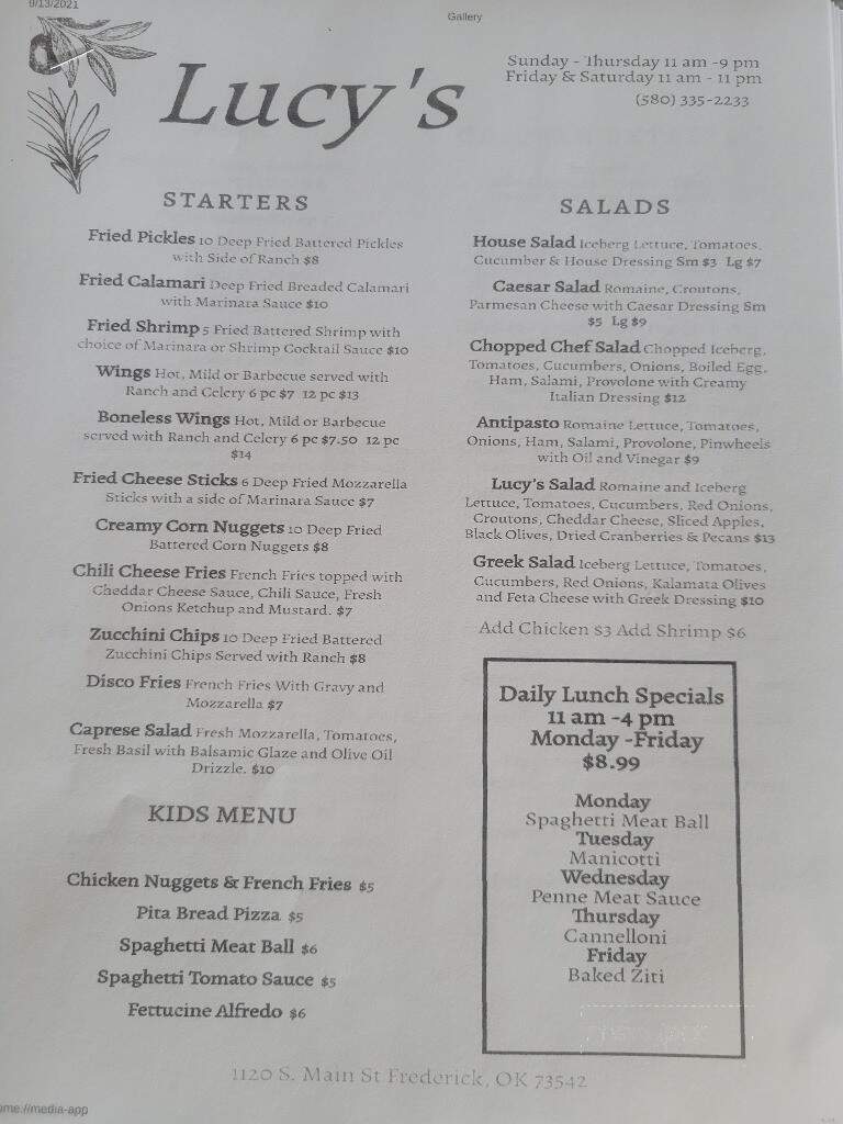 Lucy's Cafe - Frederick, OK menu_pic