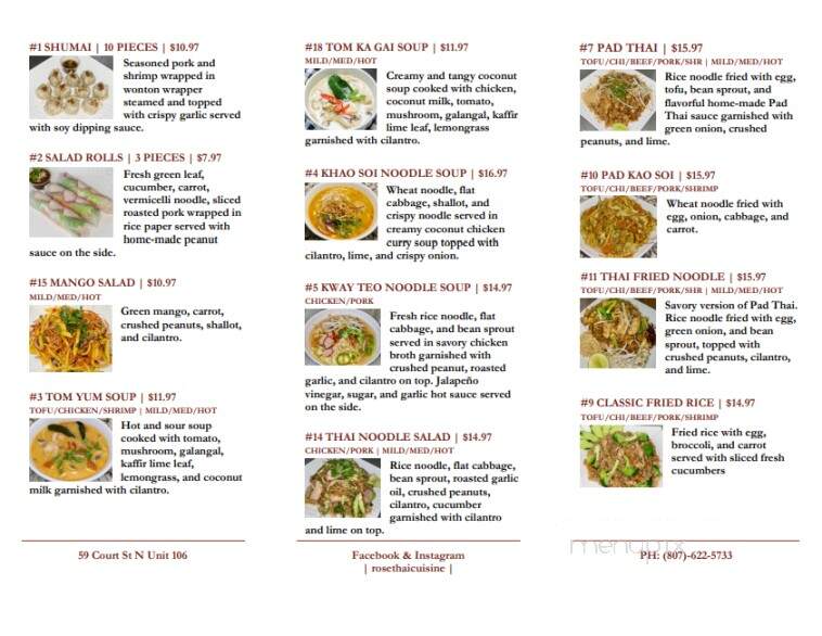 Rose Thai Cuisine - Thunder Bay, ON menu_pic