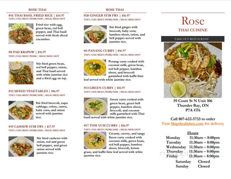Rose Thai Cuisine - Thunder Bay, ON menu_pic