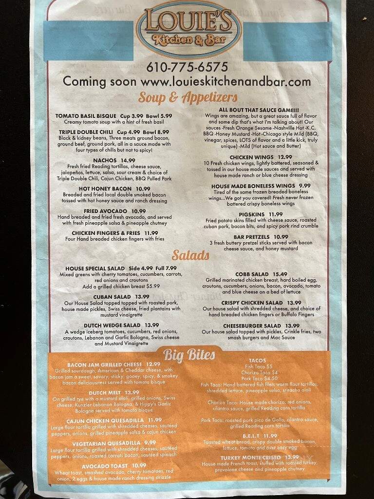 Louie's Kitchen and Bar - Reading, PA menu_pic
