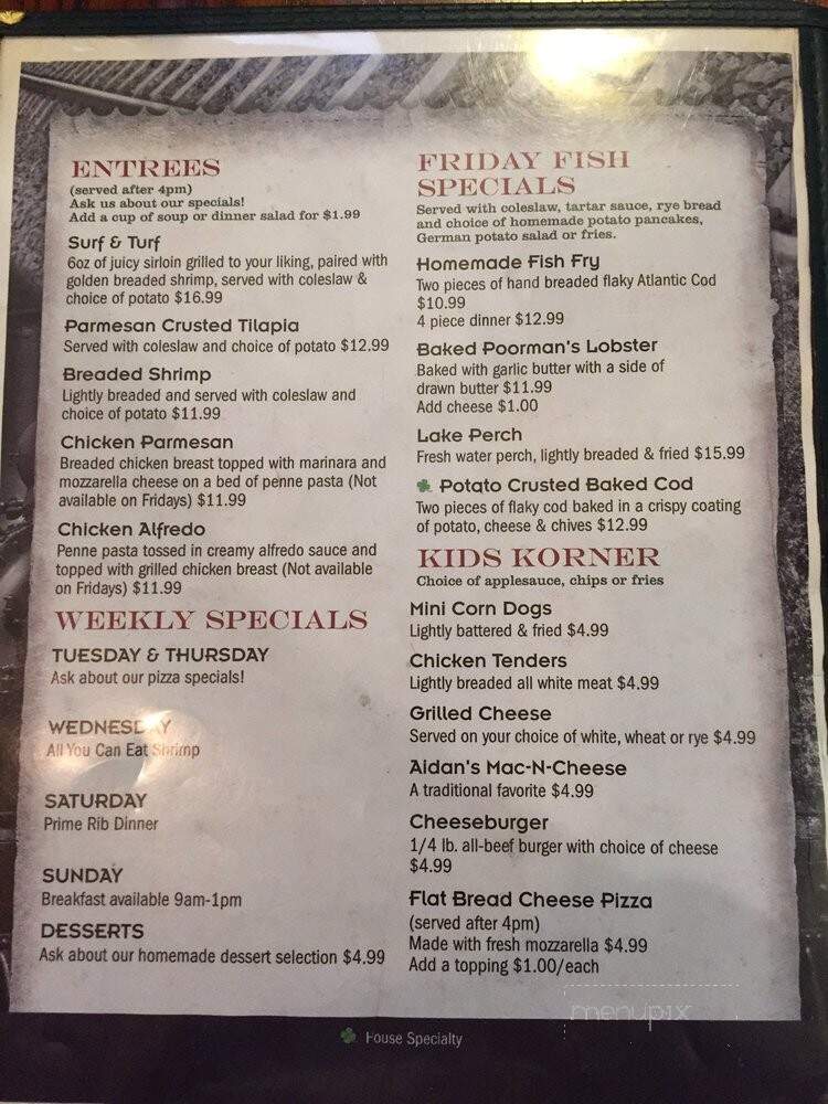 Aiden O'reilly's Pub - Allenton, WI menu_pic