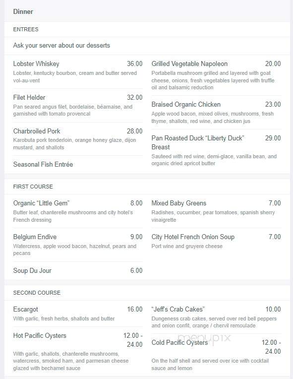 City Hotel - Columbia, CA menu_pic