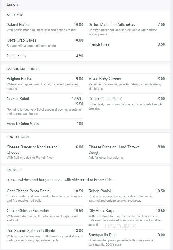 City Hotel - Columbia, CA menu_pic
