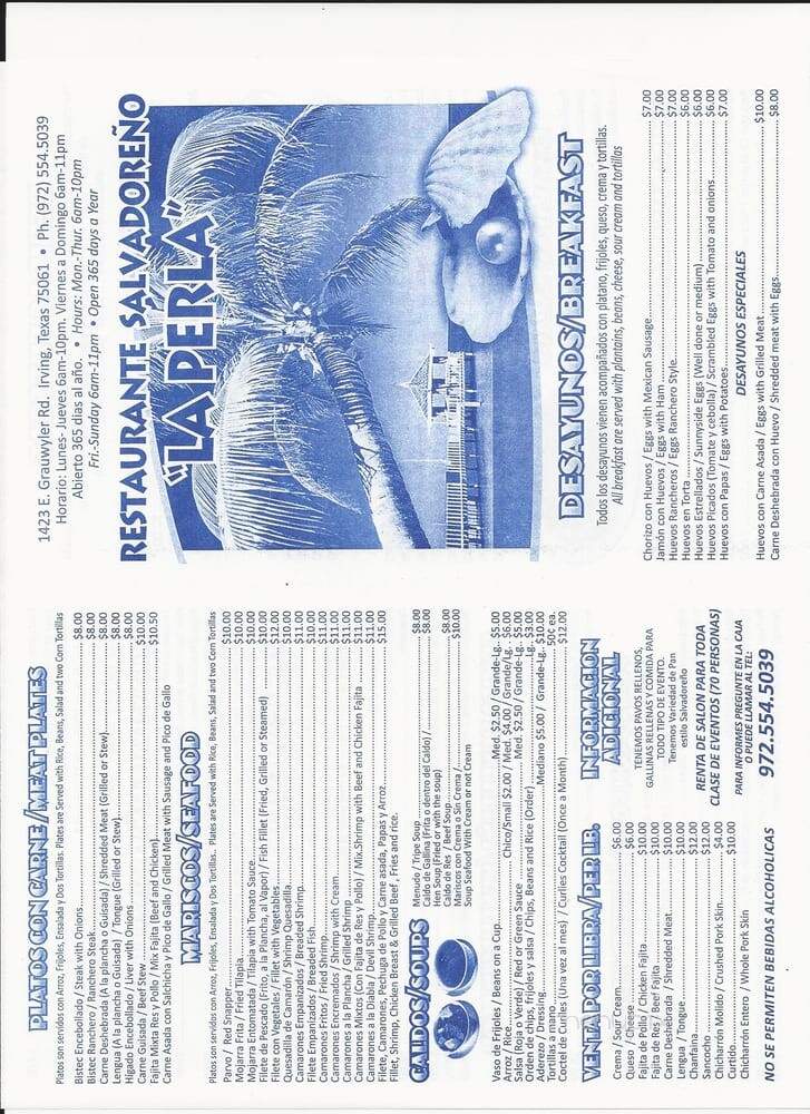 La Perla Restaurant - Irving, TX menu_pic