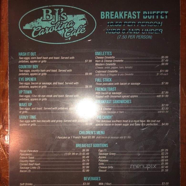 B J's Carolina Cafe - Jarvisburg, NC menu_pic
