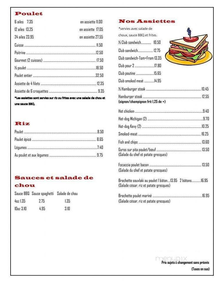 Cantine Therese (1997) Inc - Saint-Jacques, QC menu_pic