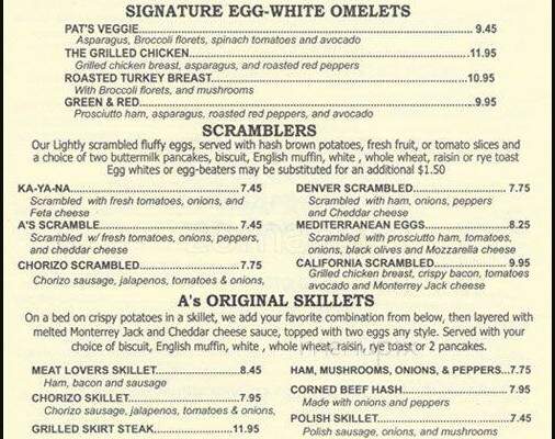 A's Restaurant & Pancake House - Chicago, IL menu_pic