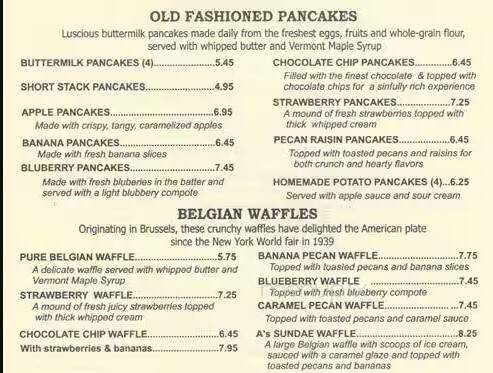 A's Restaurant & Pancake House - Chicago, IL menu_pic