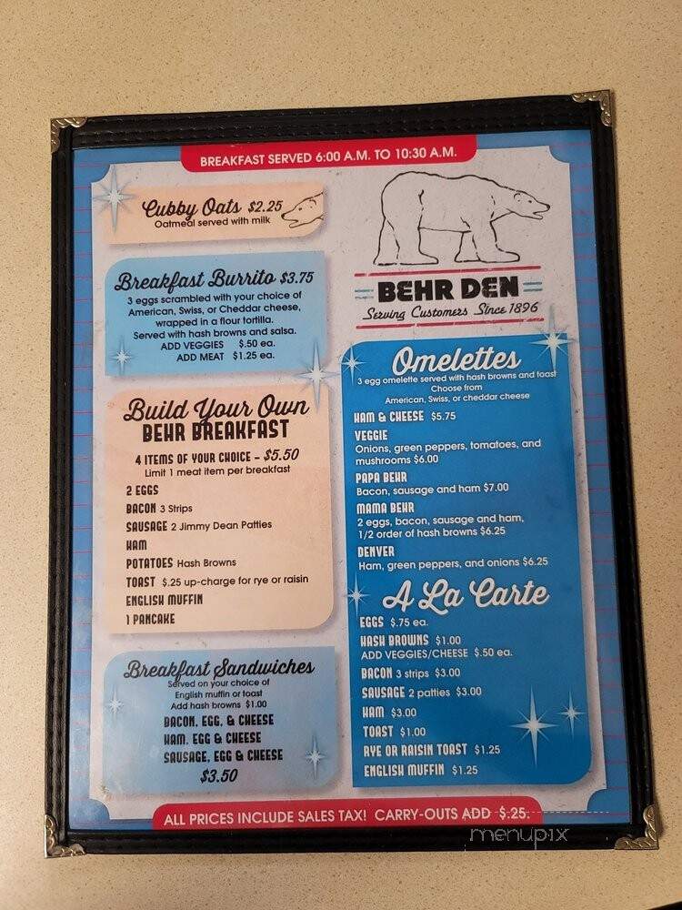 Behr Den - Rockford, IL menu_pic
