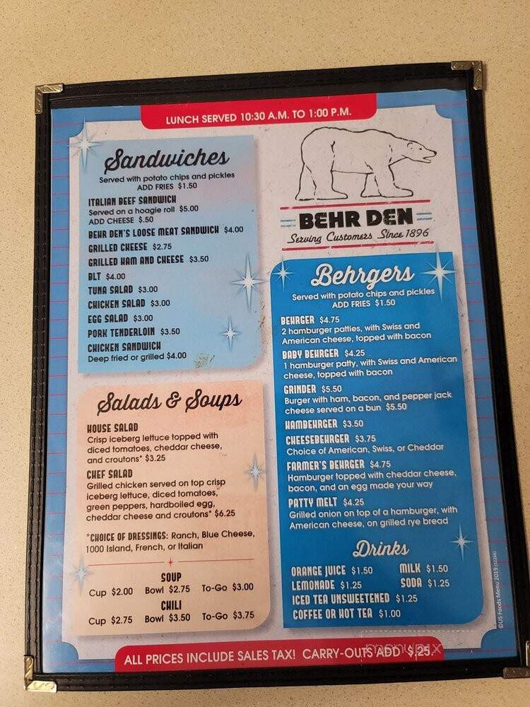 Behr Den - Rockford, IL menu_pic