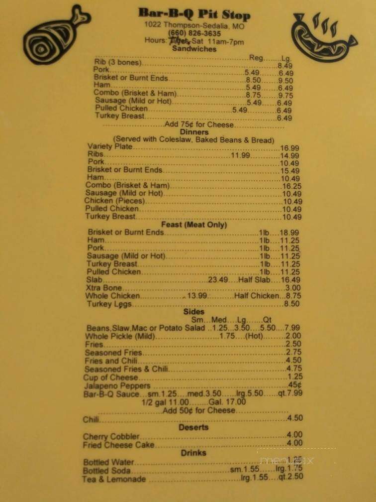 Bar-B-Q Pit Stop - Marshall, MO menu_pic