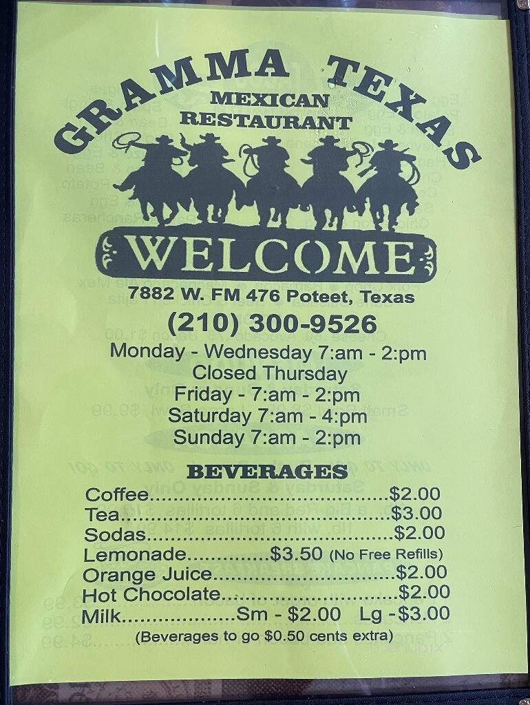 Gramma Texas Mexican Restaurant - Poteet, TX menu_pic