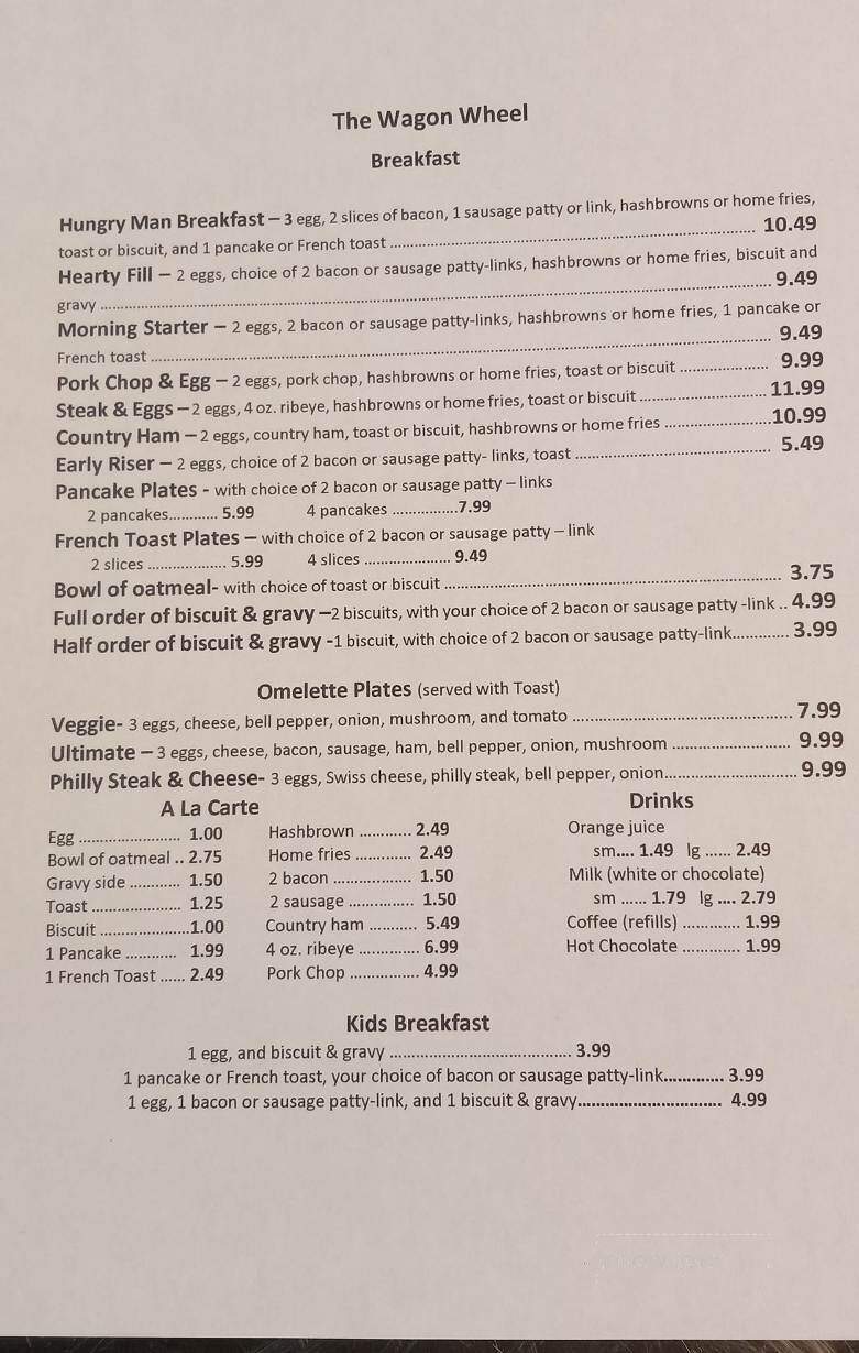 Wagon Wheel Cafe - Beaver Dam, KY menu_pic
