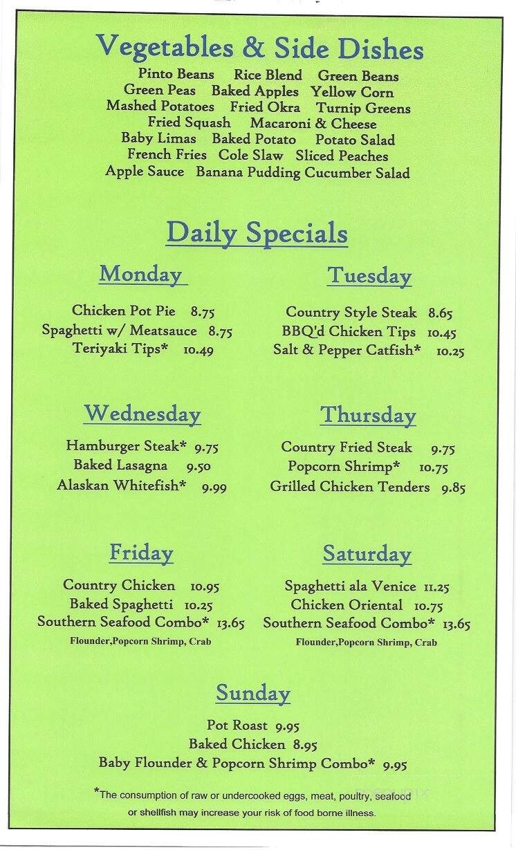 Southern Family Restaurant - Pfafftown, NC menu_pic