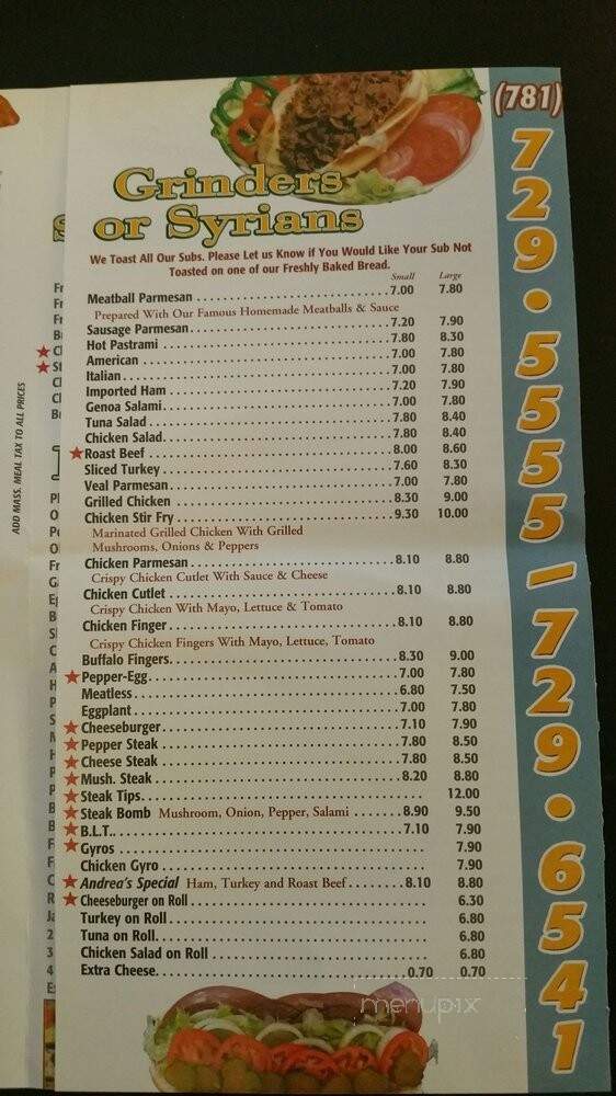 Andrea's Pizza - Winchester, MA menu_pic