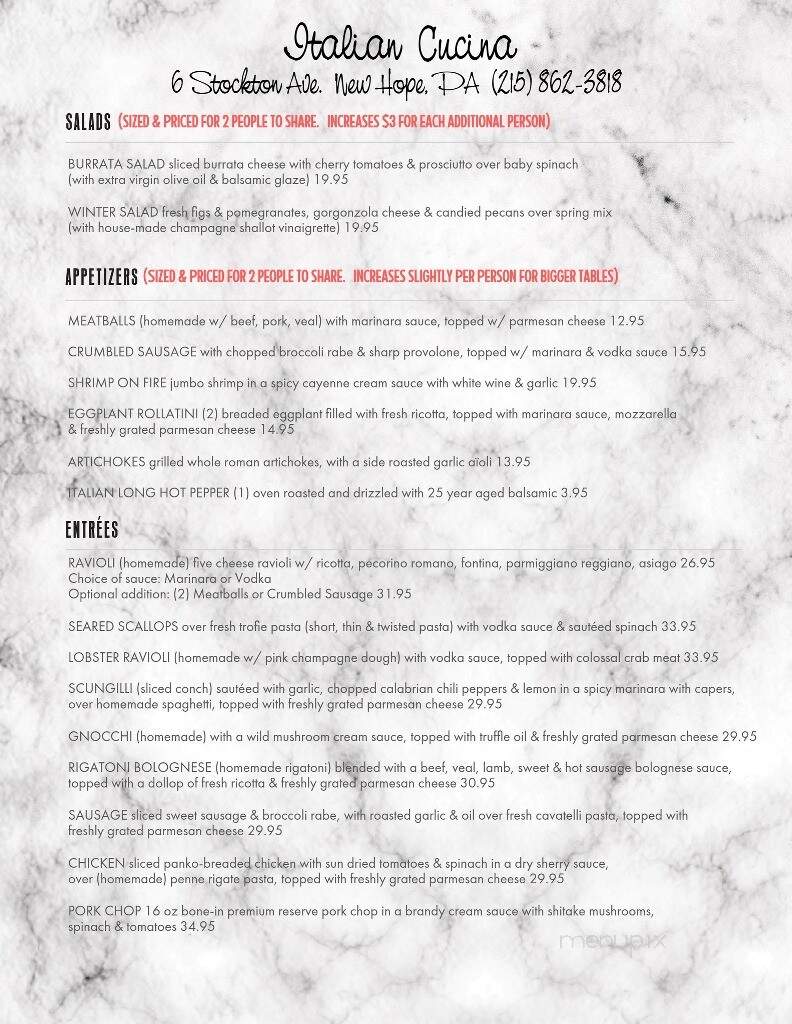 Italian Cucina - New Hope, PA menu_pic