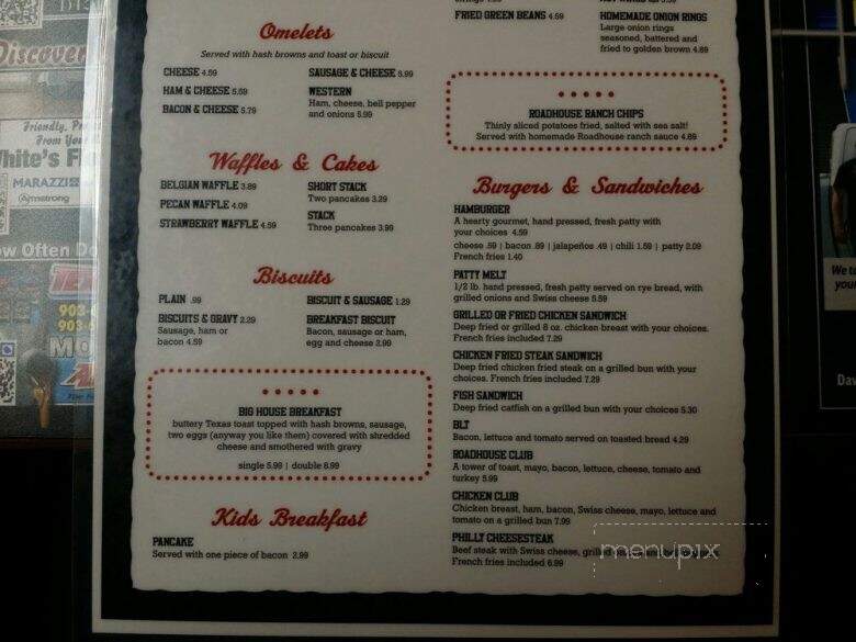 Roadhouse Restaurant - Paris, TX menu_pic