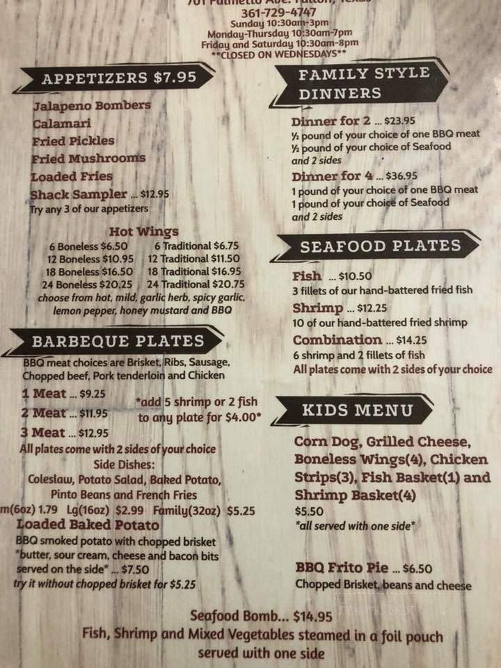 The Shack's Smokehouse & Seafood - Rockport, TX menu_pic