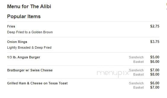 Alibi Bar and Grill - Beloit, WI menu_pic