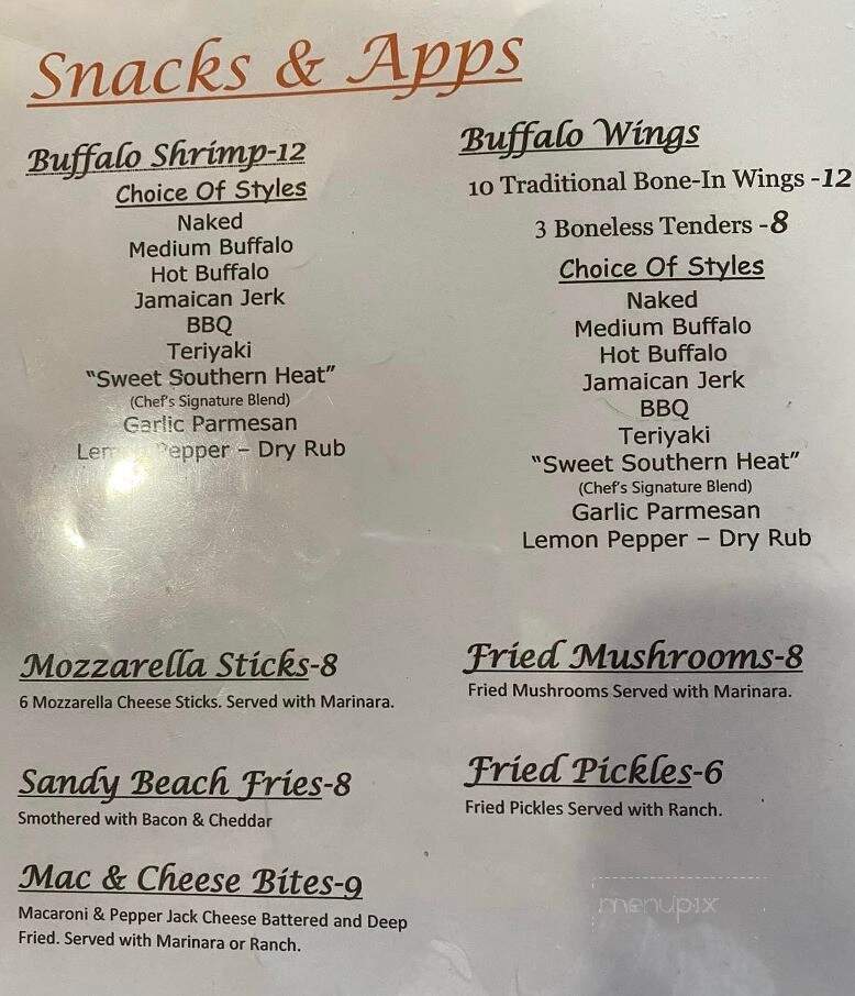 Bear Creek Marina & Restaurant - Nebo, NC menu_pic