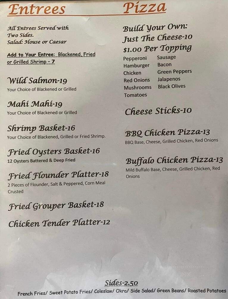 Bear Creek Marina & Restaurant - Nebo, NC menu_pic