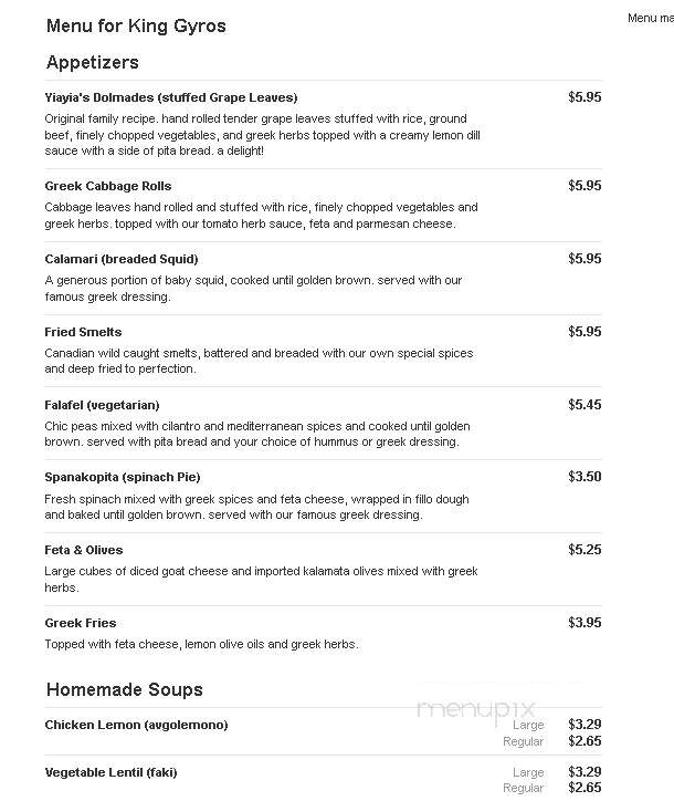 King Gyros - Michigan City, IN menu_pic