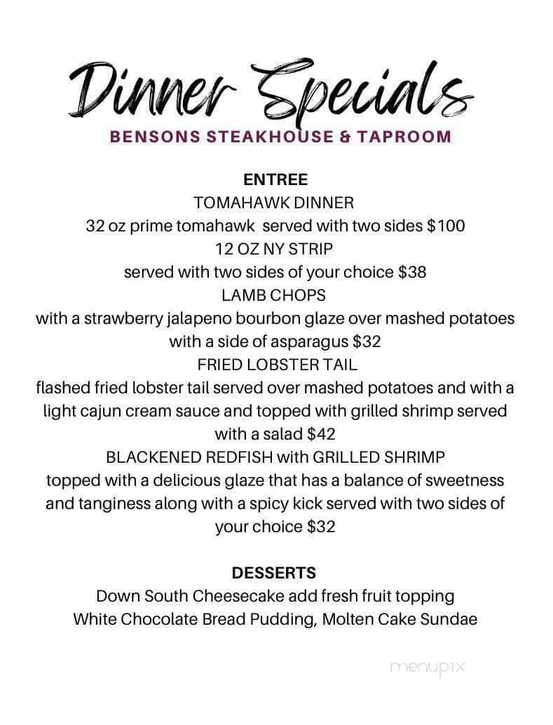 Benson's Steakhouse & Taproom - Hattiesburg, MS menu_pic