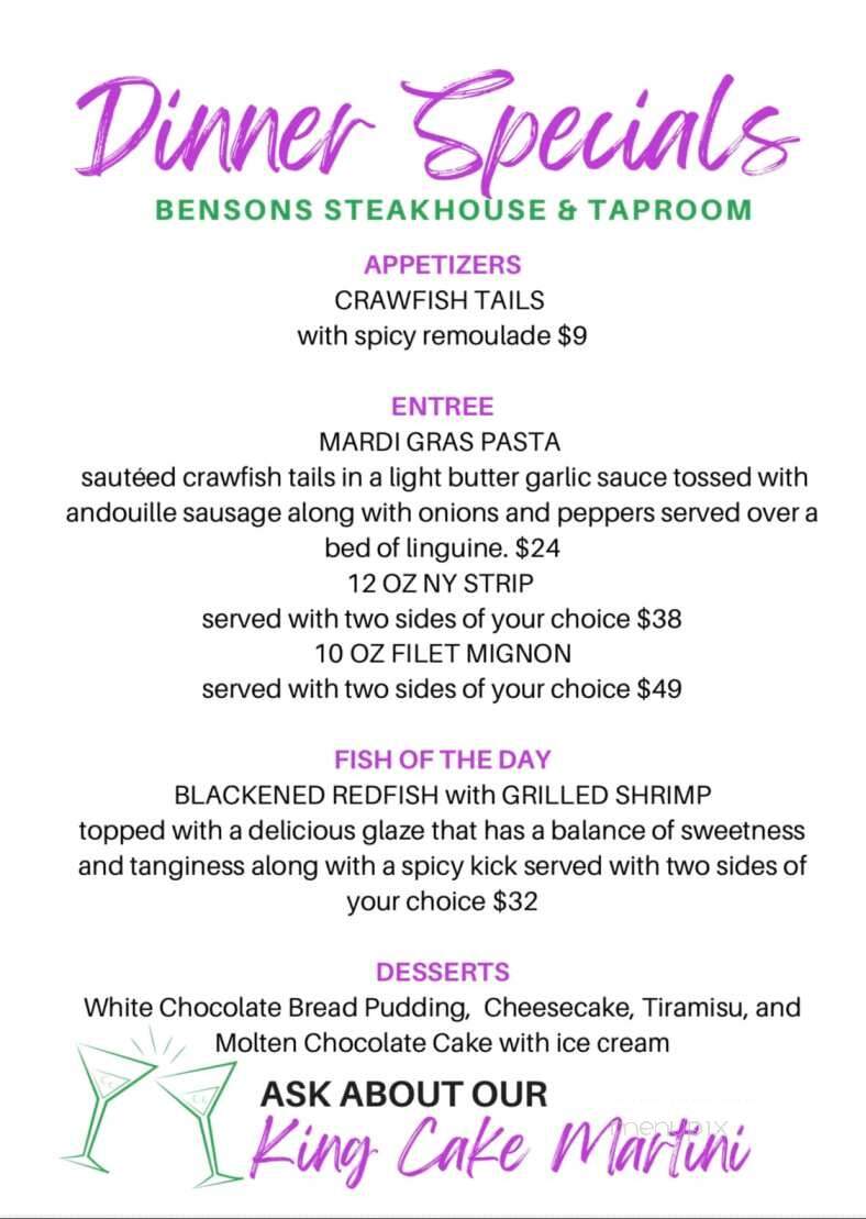 Benson's Steakhouse & Taproom - Hattiesburg, MS menu_pic