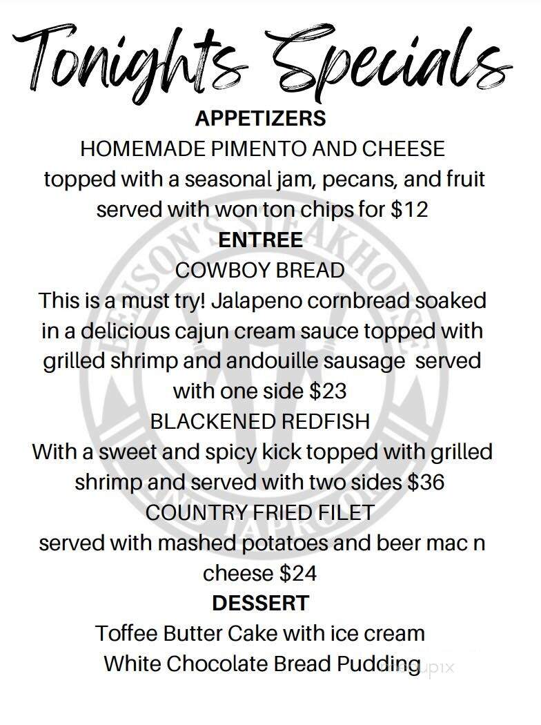 Benson's Steakhouse & Taproom - Hattiesburg, MS menu_pic