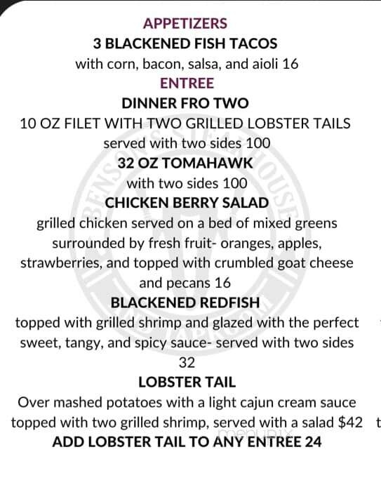 Benson's Steakhouse & Taproom - Hattiesburg, MS menu_pic