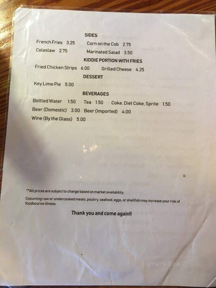 Hole in the Wall Seafood - Apalachicola, FL menu_pic